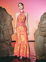 Cut Out Palm Tree Maxi Dress Orange | فستان نسائي