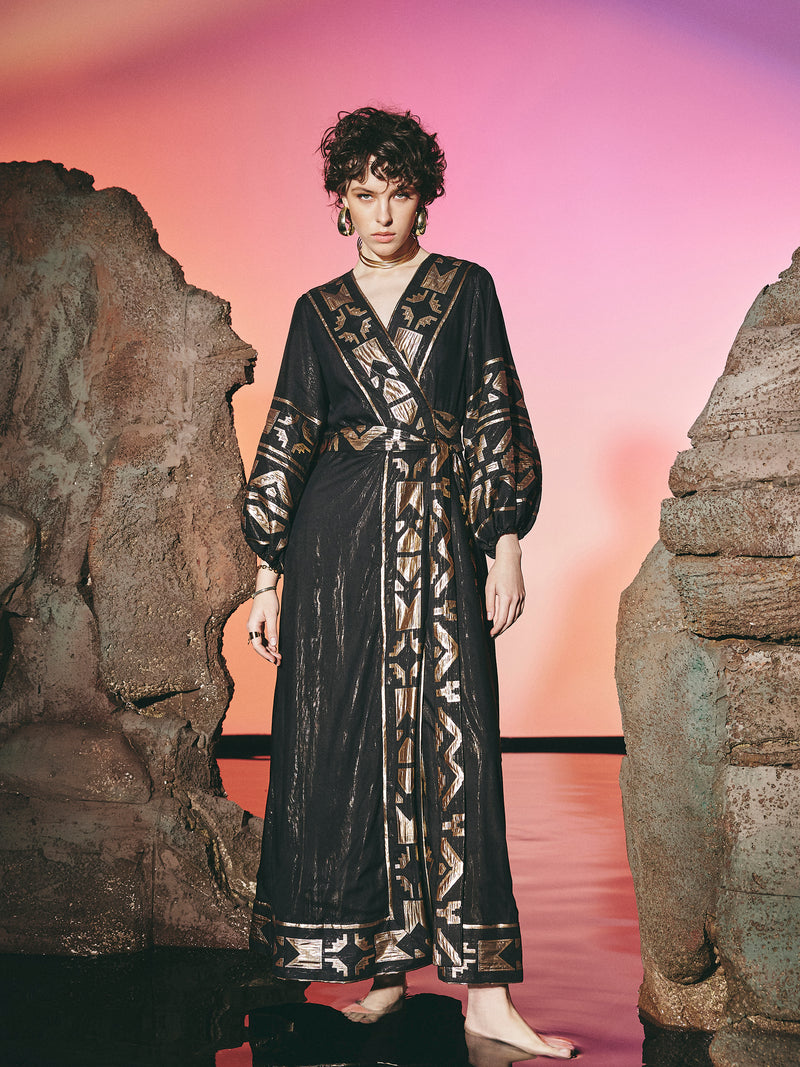 Mire Wrap-Around Maxi Dresss Black | فستان نسائي