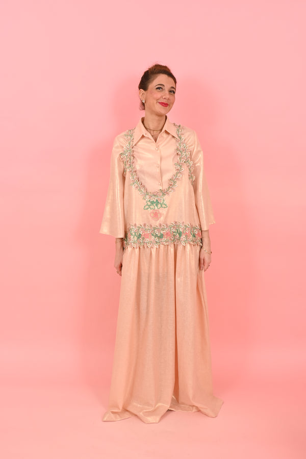 Shirt Louise Foiled Linen Gold Pink| بلوزة نسائية