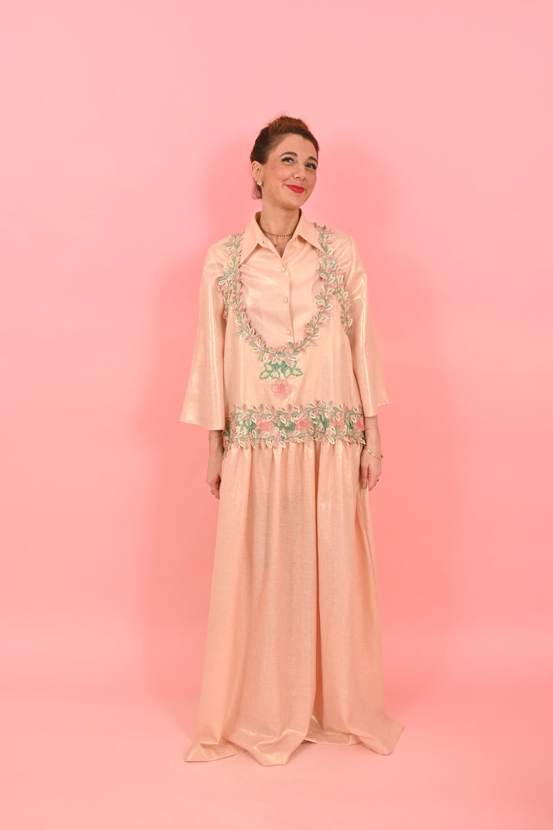 Shirt Louise Foiled Linen Gold Pink| بلوزة نسائية