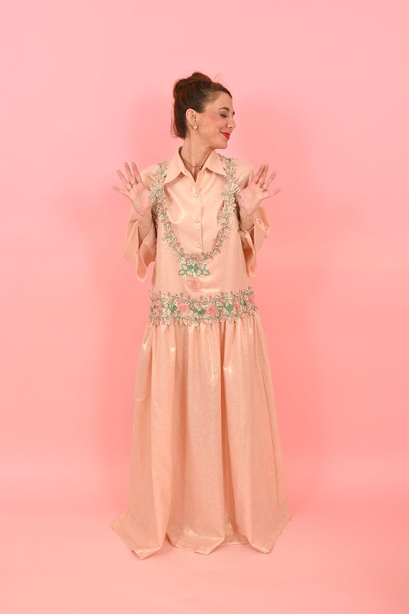 Shirt Louise Foiled Linen Gold Pink| بلوزة نسائية