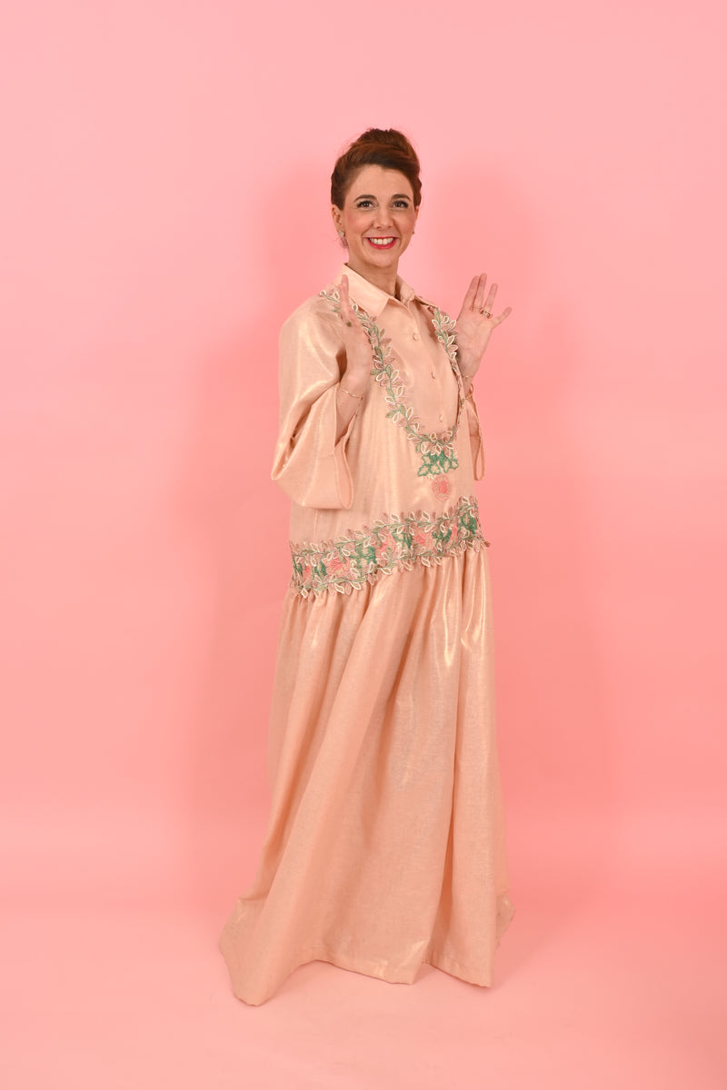 Shirt Louise Foiled Linen Gold Pink| بلوزة نسائية