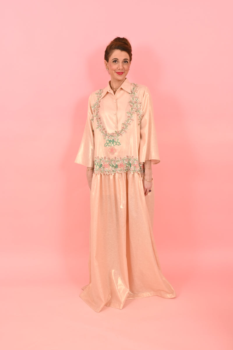 Shirt Louise Foiled Linen Gold Pink| بلوزة نسائية