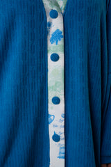 Cardigan Knitwear Lace Silk Detail Blue| بلوزة نسائية  Cardigan Knit