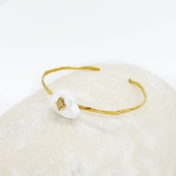 Eurydice Gold Plated Pearl Adjustable Cuff Bracelet