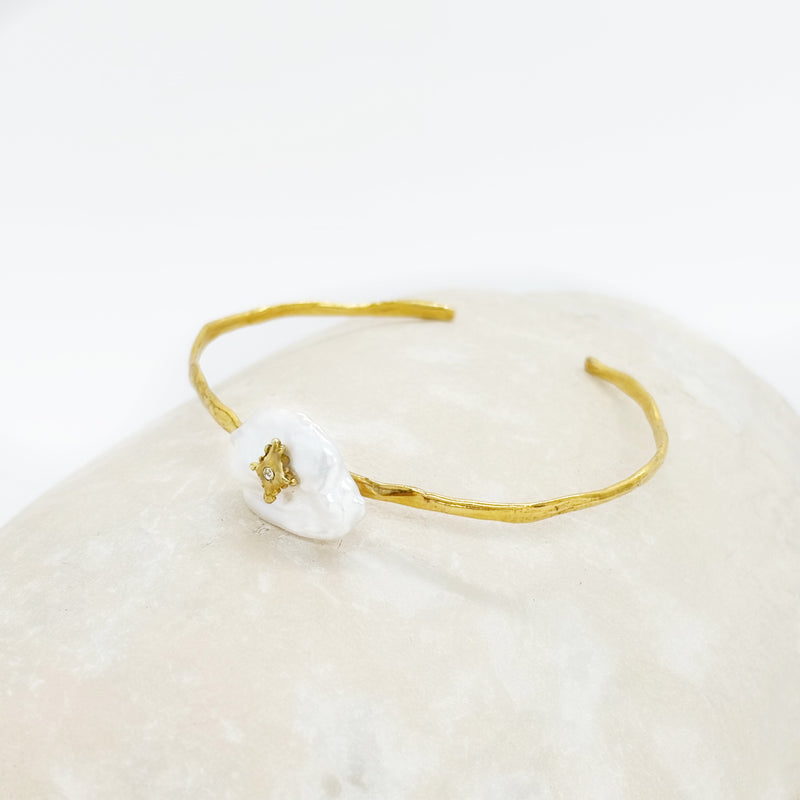 Eurydice Gold Plated Pearl Adjustable Cuff Bracelet