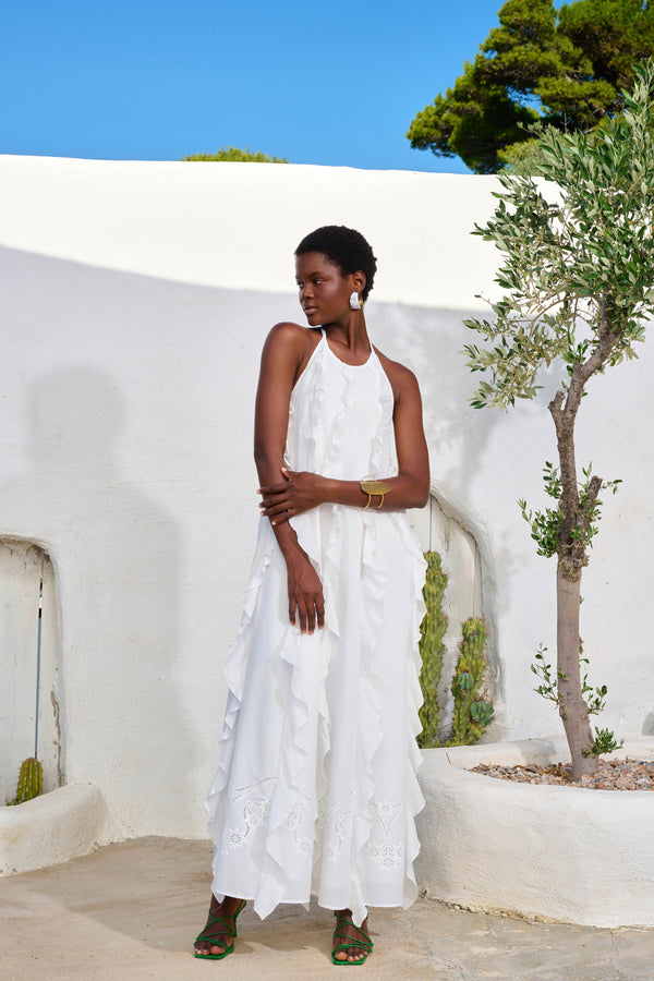 Maxi Dress Gaia Frills White| فستان نسائي