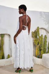 Maxi Dress Gaia Frills White| فستان نسائي