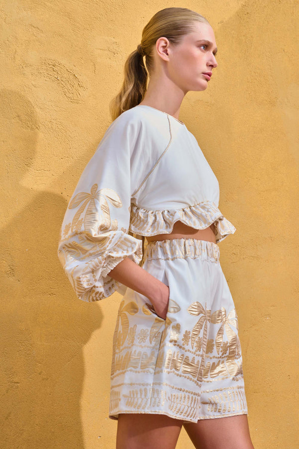 Shirt Luxury frills GAIA Gold Pattern Off White |قميص GAIA