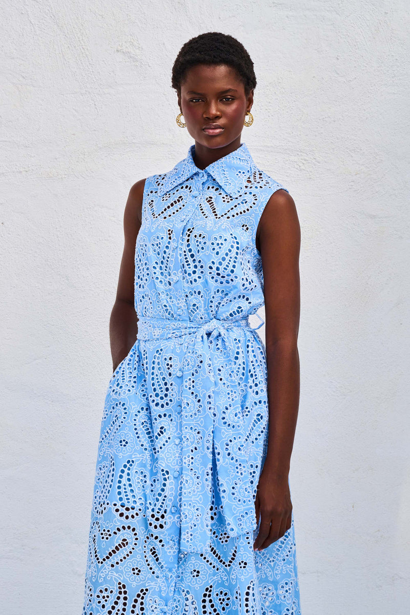 Dentelle Shirtdress Sleeveless GAIA Light Blue | فستان نسائي