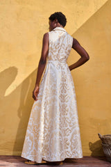 Maxi Dress Sleeveless Gaia Golden Palms Off White | فستان نسائي