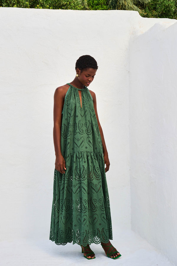 Embroided Maxi Dress Gaia Pesto | فستان نسائي