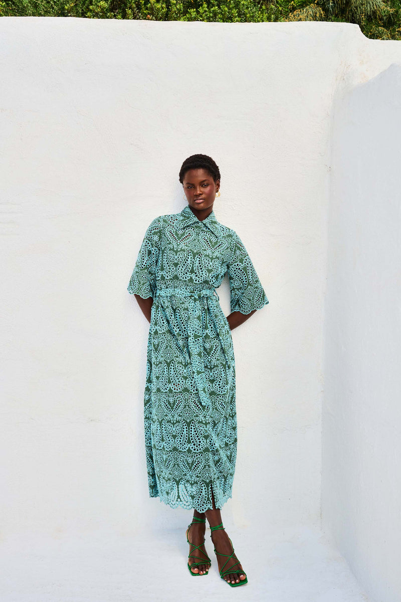 Dentelle Shirtdress Mixi Sleeves GAIA Pesto | فستان نسائي