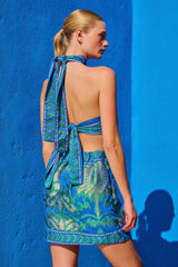 Cut Out Palmtree Dress Turquoise Green Short Sleeveless OB GAIA | فستان نسائي