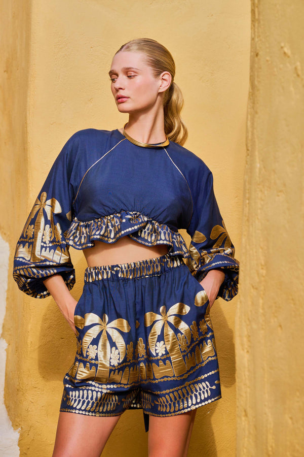 Shirt Luxury frills GAIA Gold Pattern Navy |قميص GAIA