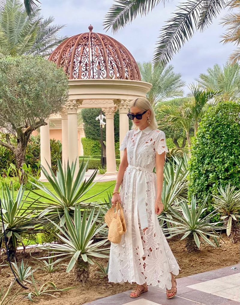 Shirt Dress Anafi Petunia Long Lace Althea White | فستان نسائي