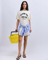 Josie Oversized Cotton Tee with 'Thank You Love You' Print, Relaxed Fit