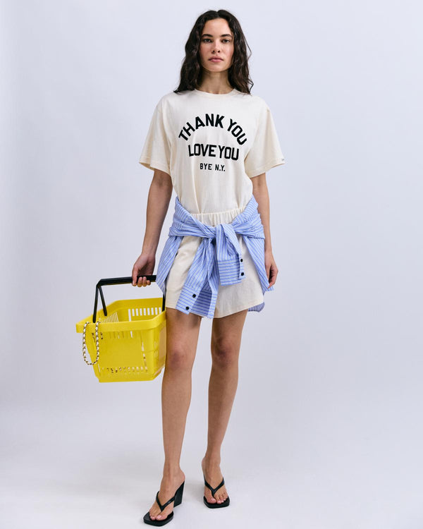 Josie Oversized Cotton Tee with 'Thank You Love You' Print, Relaxed Fit