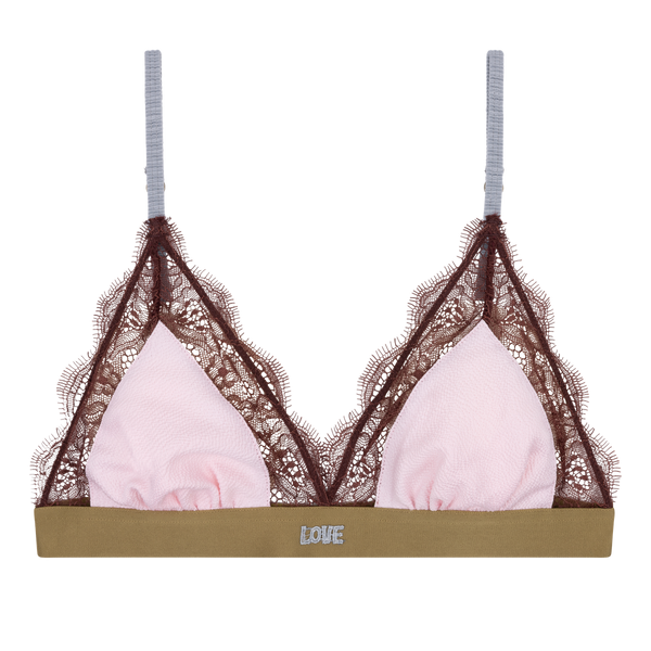 Love Lace Delicate Light Pink Triangle Bralette – Soft Unpadded Comfort