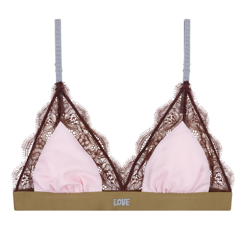 Love Lace Delicate Light Pink Triangle Bralette – Soft Unpadded Comfort