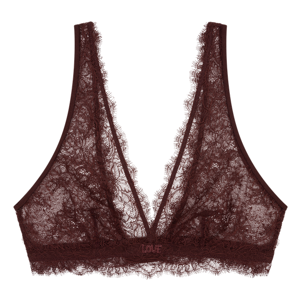 Cherie Elegant Lace V-Neck Bralette - Unpadded, Recycled Polyamide, Dark Brown