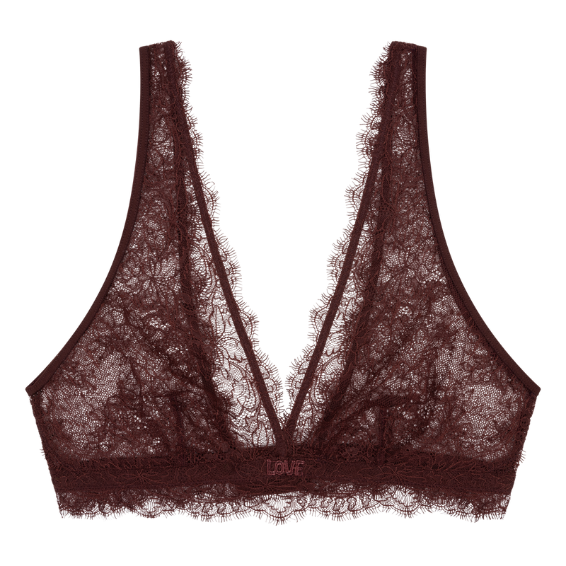 Cherie Elegant Lace V-Neck Bralette - Unpadded, Recycled Polyamide, Dark Brown