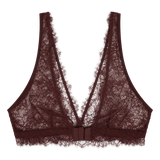 Cherie Elegant Lace V-Neck Bralette - Unpadded, Recycled Polyamide, Dark Brown