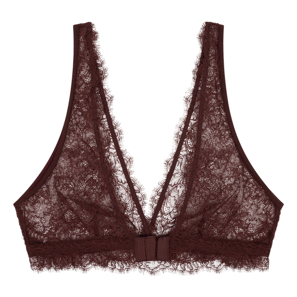 Cherie Elegant Lace V-Neck Bralette - Unpadded, Recycled Polyamide, Dark Brown
