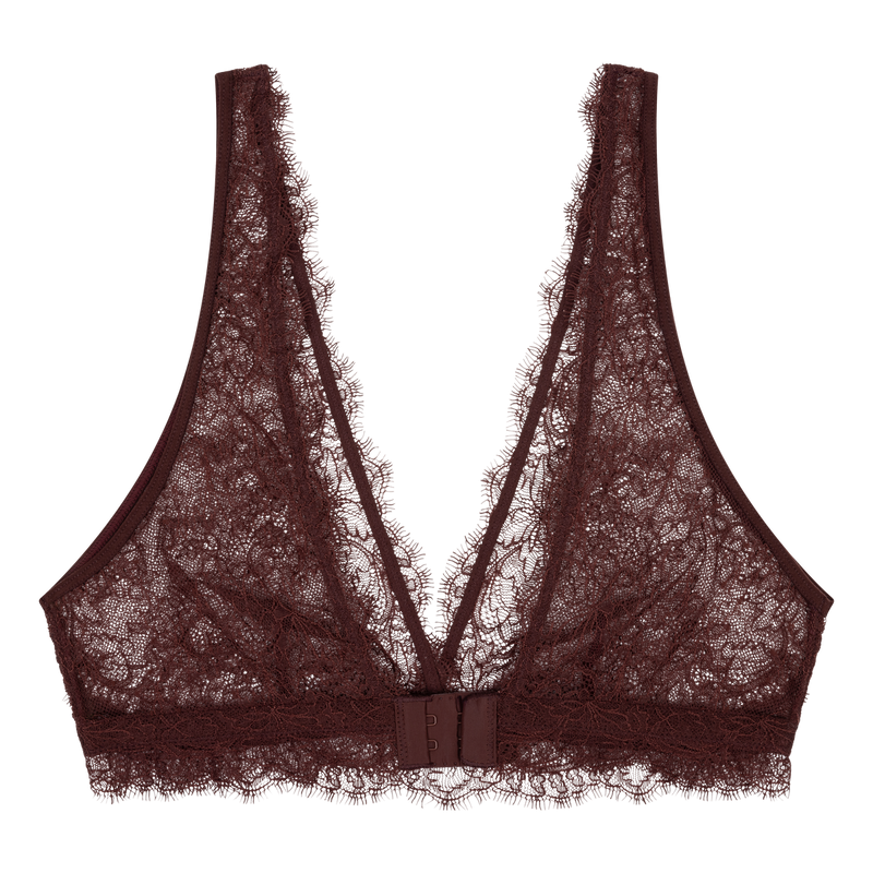 Cherie Elegant Lace V-Neck Bralette - Unpadded, Recycled Polyamide, Dark Brown