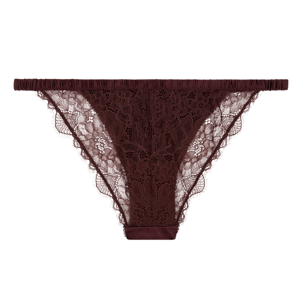 Luxurious Wild Rose Lace Mid-Waist Briefs: Comfortable Dark Brown Lingerie for Women