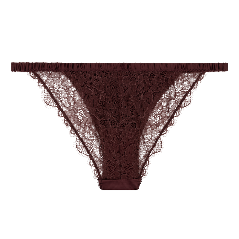 Luxurious Wild Rose Lace Mid-Waist Briefs: Comfortable Dark Brown Lingerie for Women
