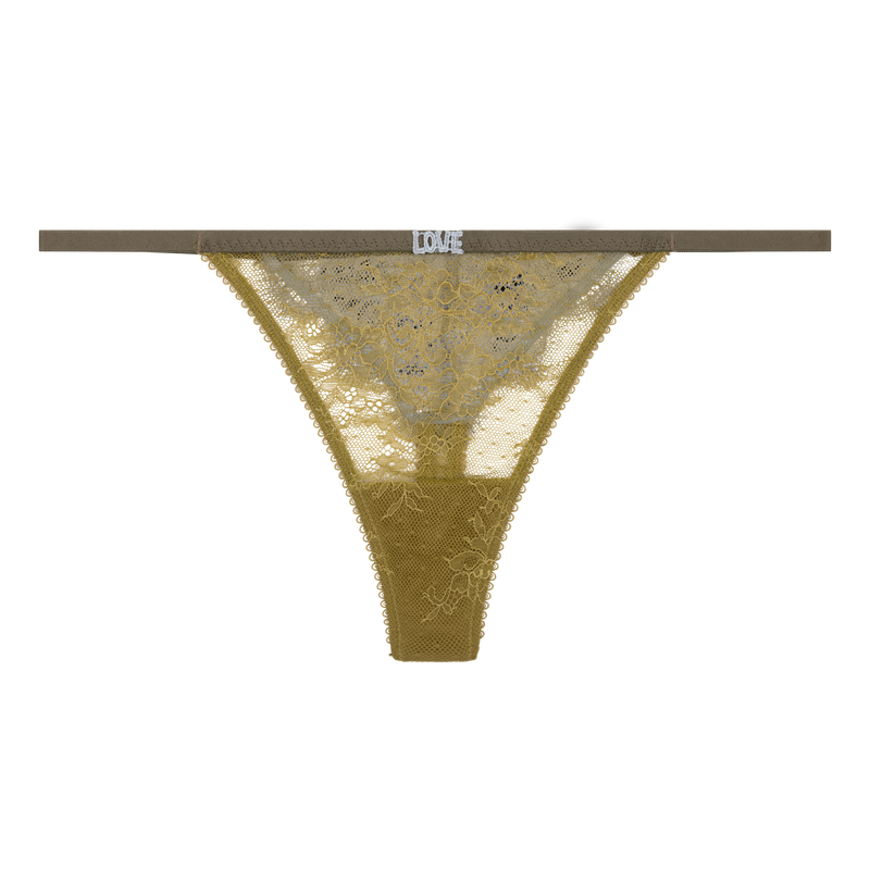 Love Stories Roomservice Elegant Mid-Waist Green Lace Thong Briefs