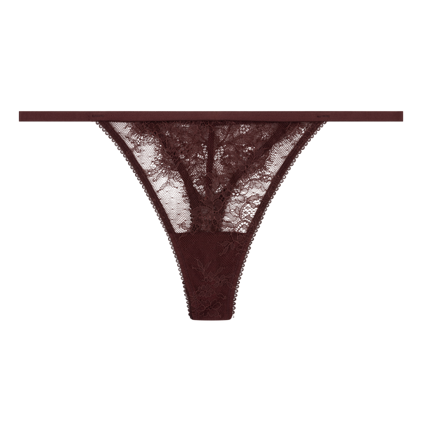 Elegant Mid-Waist Lace Thong Briefs - Seamless Fit, Dark Brown Lingerie