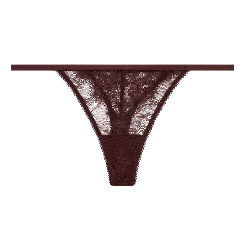 Elegant Mid-Waist Lace Thong Briefs - Seamless Fit, Dark Brown Lingerie