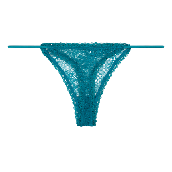 Roomie Mid-Waist Teal Blue Lace Thong Briefs for Seamless Comfort