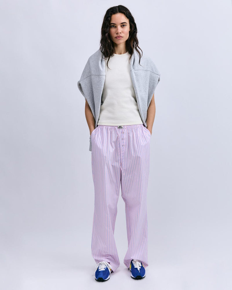 Theodore Relaxed Wide-Leg Pyjama Pants - Soft Pink Stripe Cotton