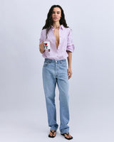 Hailey Lightweight Pink Striped Button-Up Long Sleeve Cotton Shirt for Women