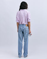 Hailey Lightweight Pink Striped Button-Up Long Sleeve Cotton Shirt for Women
