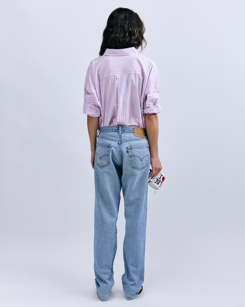 Hailey Lightweight Pink Striped Button-Up Long Sleeve Cotton Shirt for Women