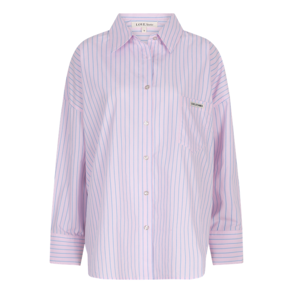 Hailey Lightweight Pink Striped Button-Up Long Sleeve Cotton Shirt for Women
