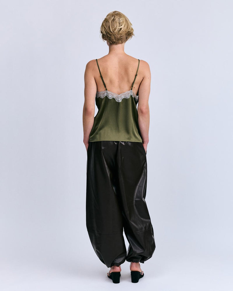 Elegant Pip V-Neck Camisole Top in Fresh Green with Delicate Lace Trim