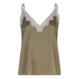 Elegant Pip V-Neck Camisole Top in Fresh Green with Delicate Lace Trim