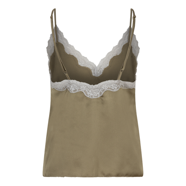 Elegant Pip V-Neck Camisole Top in Fresh Green with Delicate Lace Trim