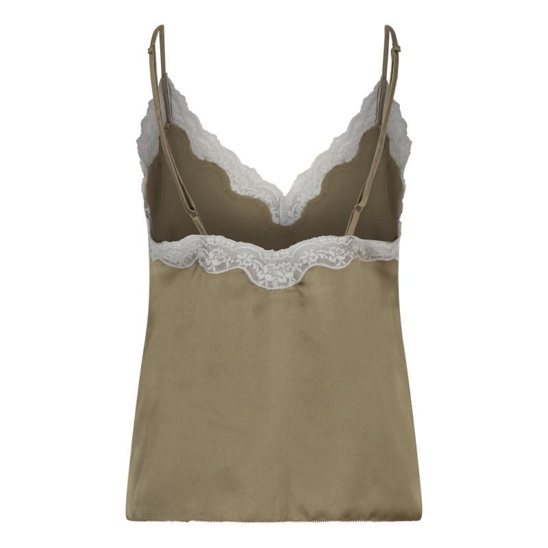 Elegant Pip V-Neck Camisole Top in Fresh Green with Delicate Lace Trim