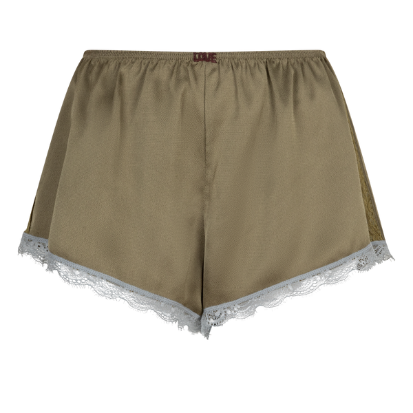 Love Stories Apollo Green Satin Sleep Shorts: Mid-Waist, Loose Fit Comfort