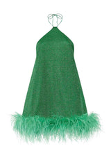 LUMIERE PLUMAGE NECKLACE MINI DRESS EMERALD GREEN | لباس المرأة