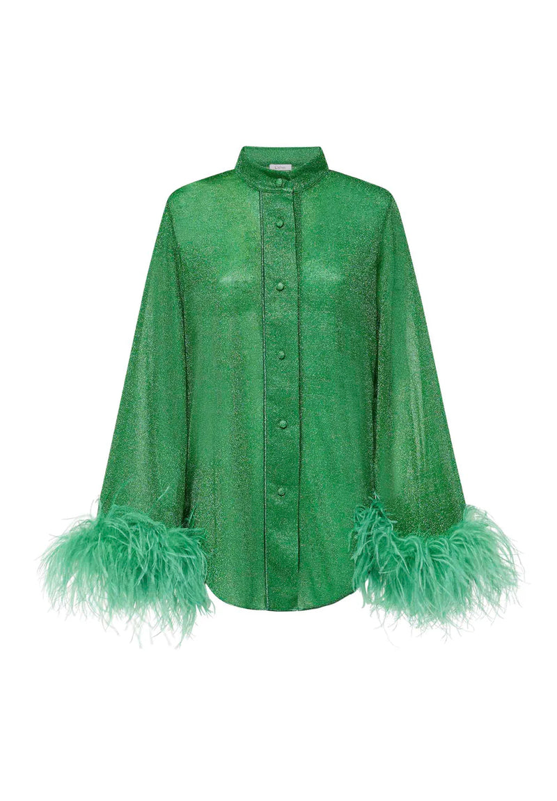 LUMIERE PLUMAGE LONG SHIRT EMERALD GREEN | قميص علوي نسائي