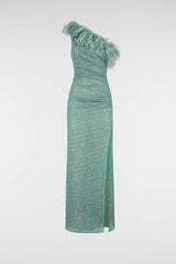 LUMIERE PLUMAGE ONE SHOULDER DRESS AQUA | لباس المرأة