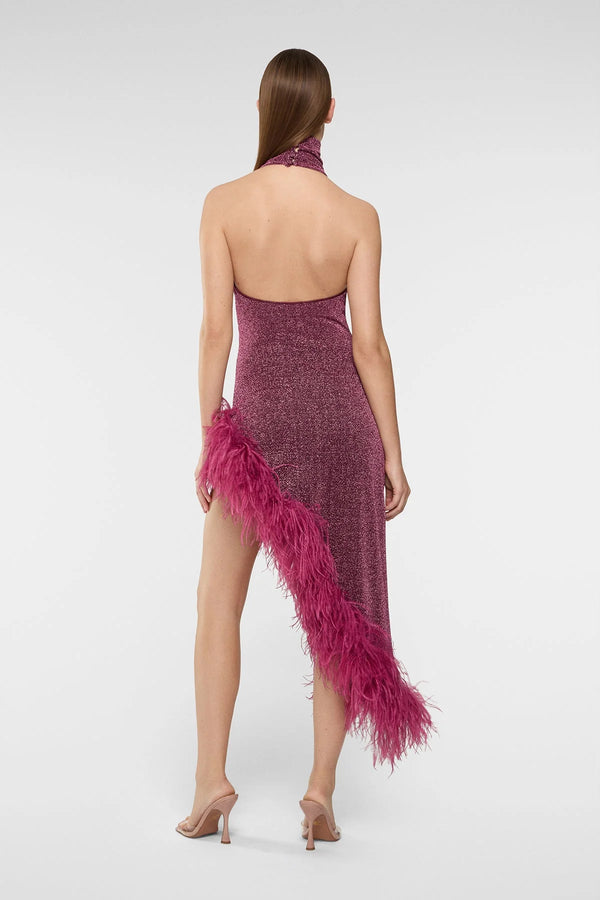 LUMIERE PLUMAGE TURTLE NECK DRESS AUBERGINE | لباس المرأة