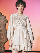 Short Wrap Floral Cachemire Dress Off White | فستان نسائي
